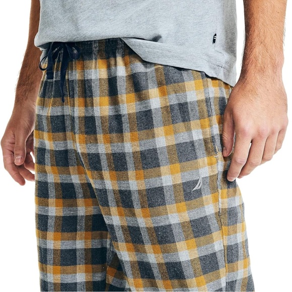 Nautica Pajama Pants Tan Plaid Flannel Drawstring Waist Pockets, Men’s Size XL - Picture 7 of 11